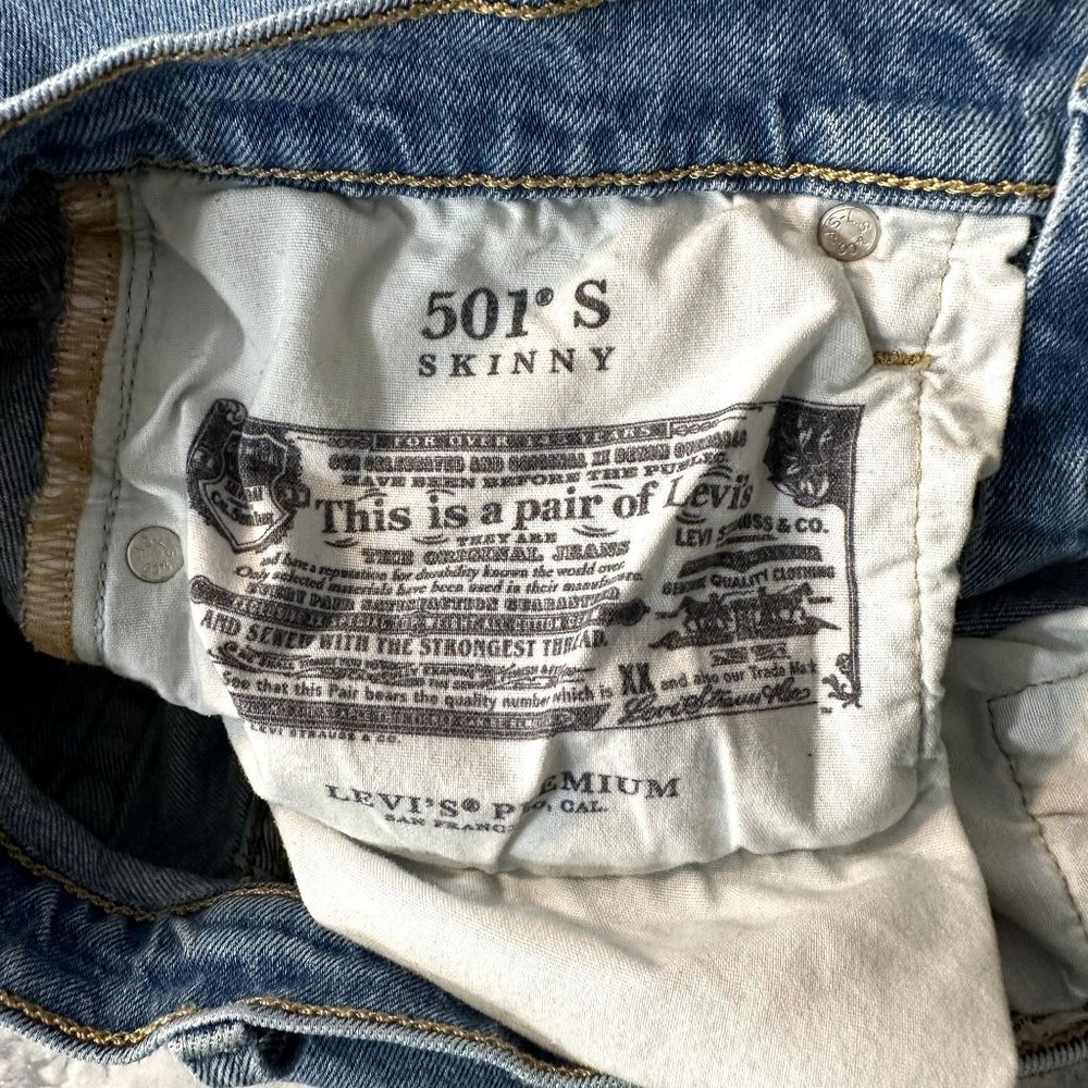 Levi's 501 Premium Skinny Medium Wash Distressed Jeans - Picture 10 of 14